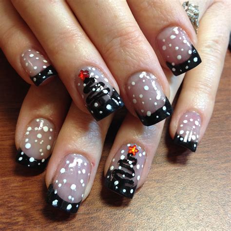 black and pink christmas nails